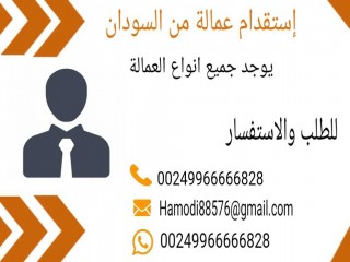 إستقدام عامل / عمالة من السودان 00249966666828